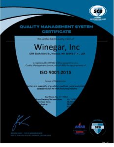 Winegar Inc ISO 9001 2015 Certificate 2023t Winegar Inc
